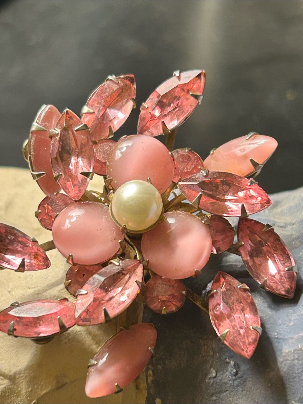 Vintage Judy Lee Pink Floral Brooch prong set - upcycled w center pearl